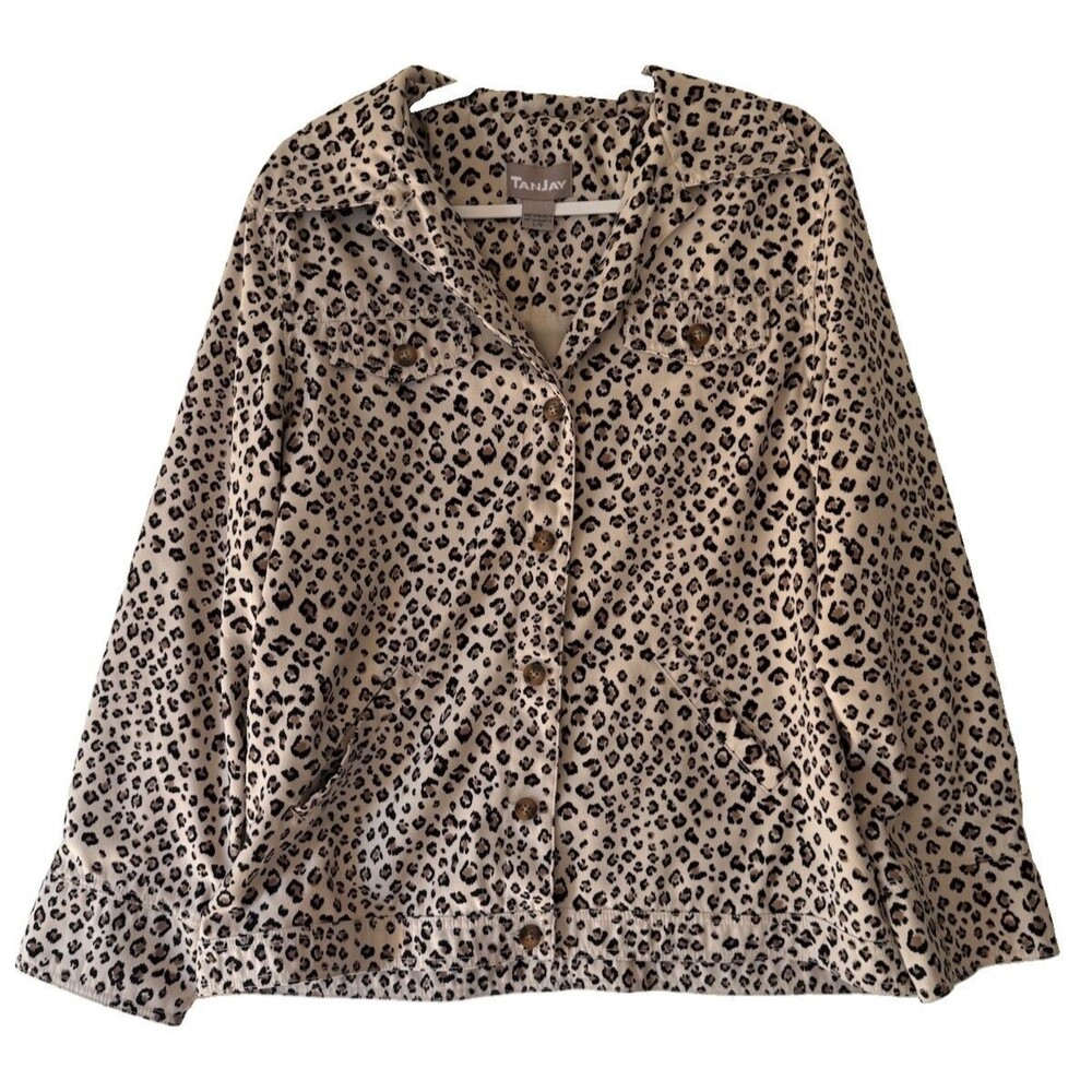TanJay Women's Blazer Leopard Print Jacket 100% Polyester Size Large